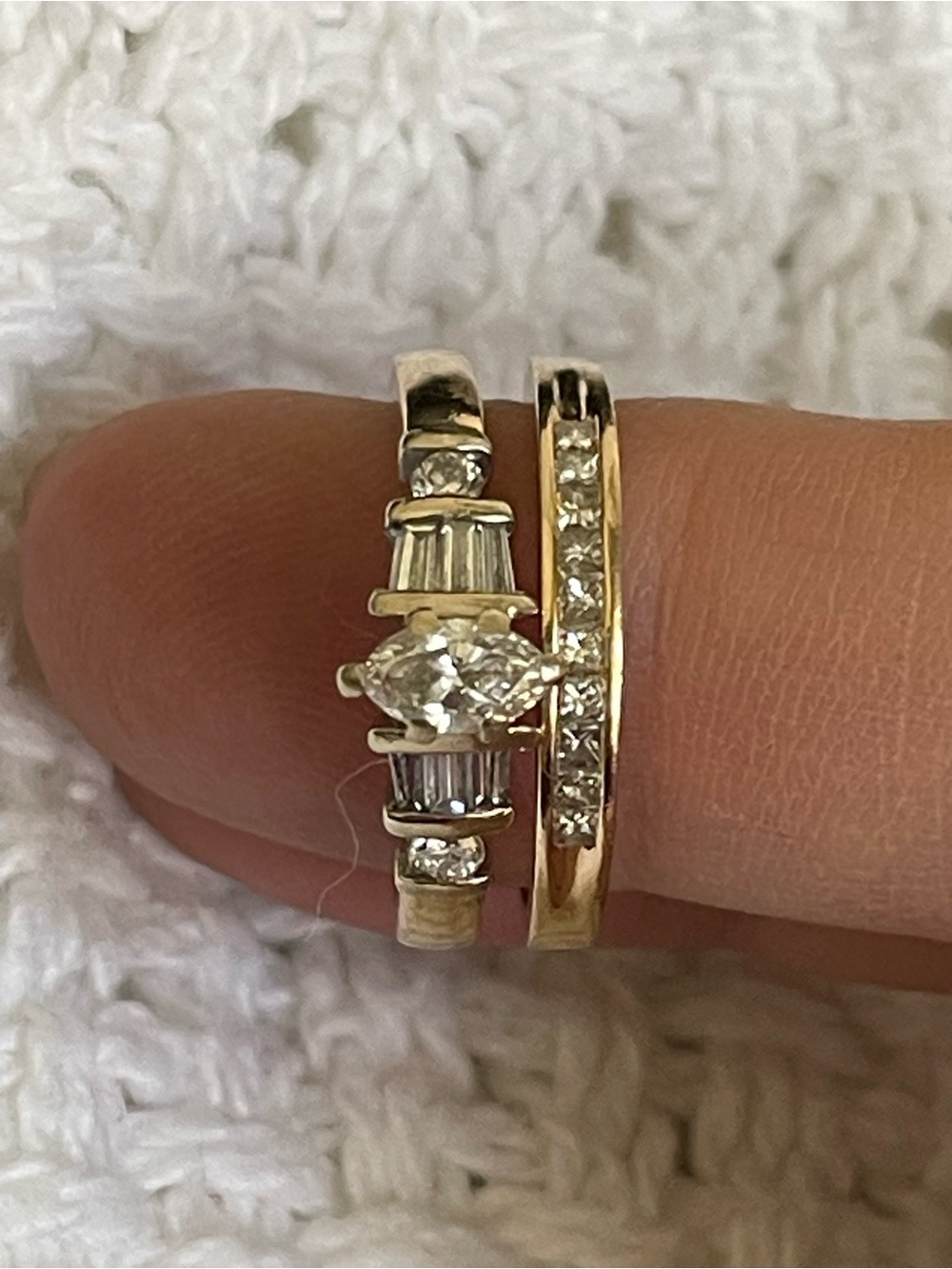 Elegant Marquise & Baguette Diamond Ring Set - 14k Gold